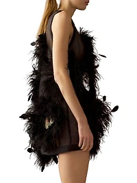 Feather-Embellished Organza Minidress