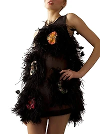 Feather-Embellished Organza Minidress