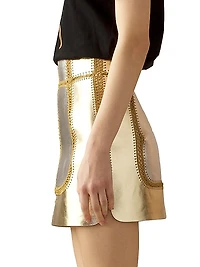 Vegan Metallic Leather Patchwork Miniskirt