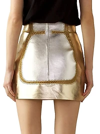 Vegan Metallic Leather Patchwork Miniskirt