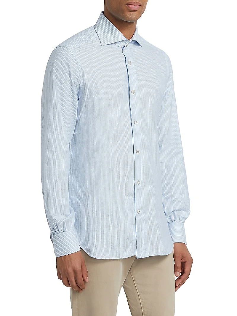 Textured Pinstripe Cotton Shirt