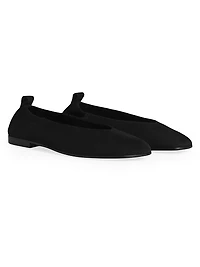 Ruched Square-Toe Suede Ballet Flats