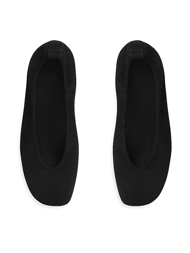 Ruched Square-Toe Suede Ballet Flats