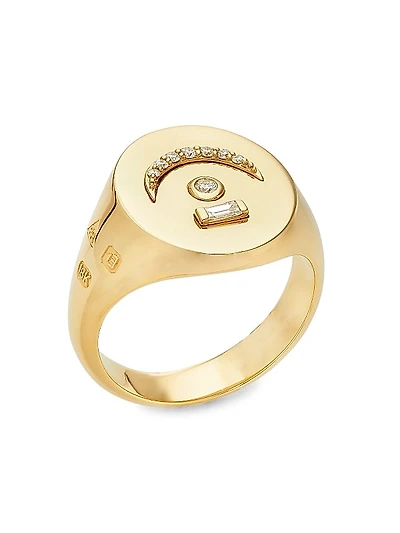 Internal Compass 18K Yellow Gold & 0.12 TCW Diamond Pause Signet Ring
