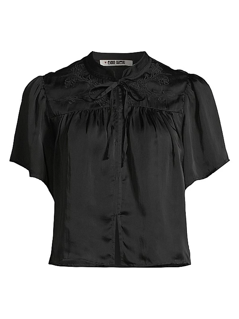 Astrid Satin Embroidered Crop Top