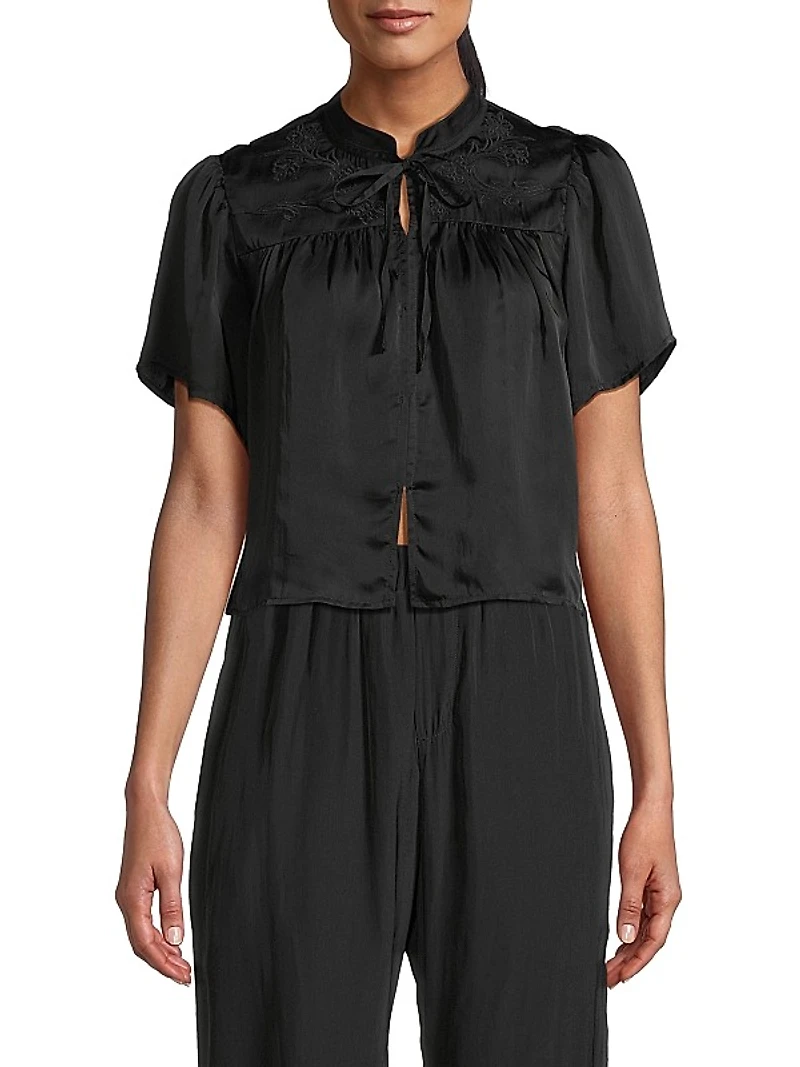 Astrid Satin Embroidered Crop Top