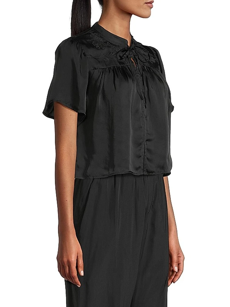 Astrid Satin Embroidered Crop Top