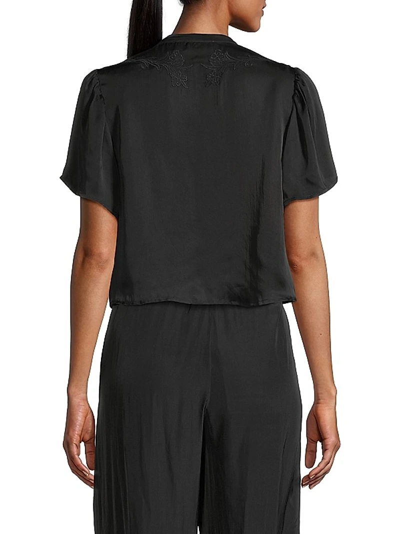 Astrid Satin Embroidered Crop Top