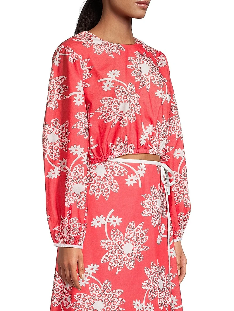 Aleka Floral Long-Sleeve Crop Top