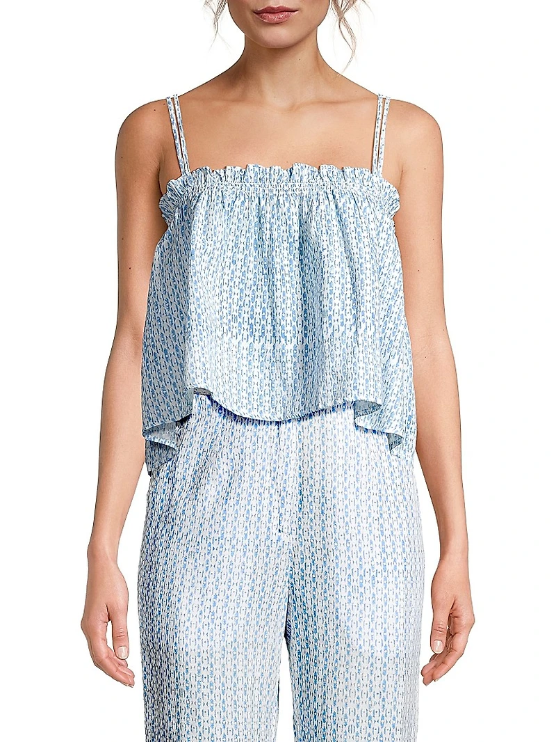 Cosetta Geometric Cotton-Linen Top