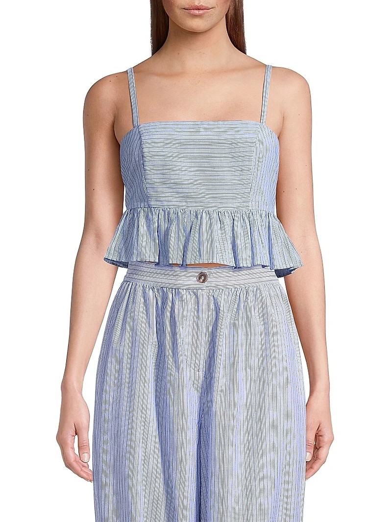 Tuva Stipe Cotton Peplum Crop Top
