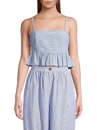 Tuva Stipe Cotton Peplum Crop Top