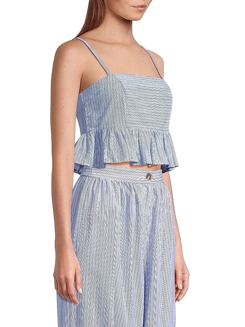 Tuva Stipe Cotton Peplum Crop Top