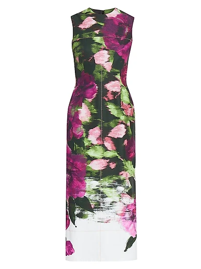 Floral Cotton Sleeveless Midi Pencil Dress