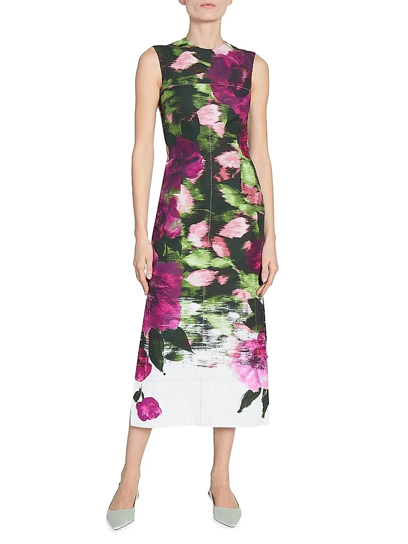 Floral Cotton Sleeveless Midi Pencil Dress