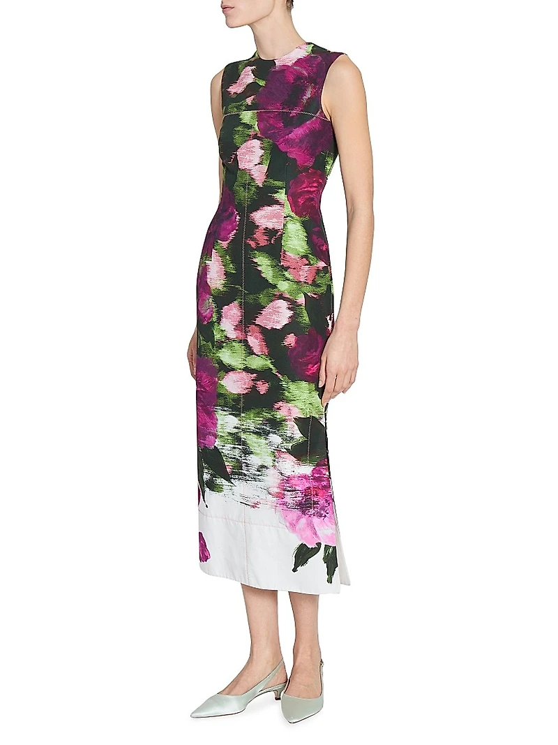 Floral Cotton Sleeveless Midi Pencil Dress
