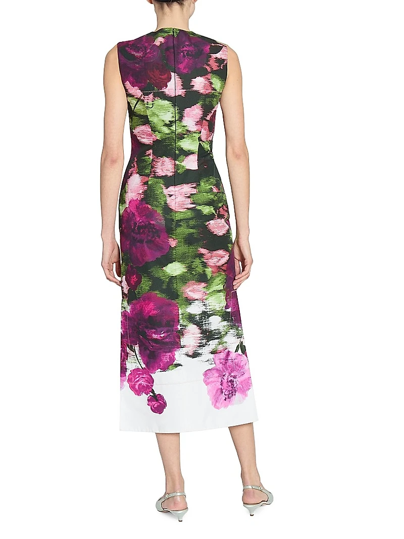 Floral Cotton Sleeveless Midi Pencil Dress