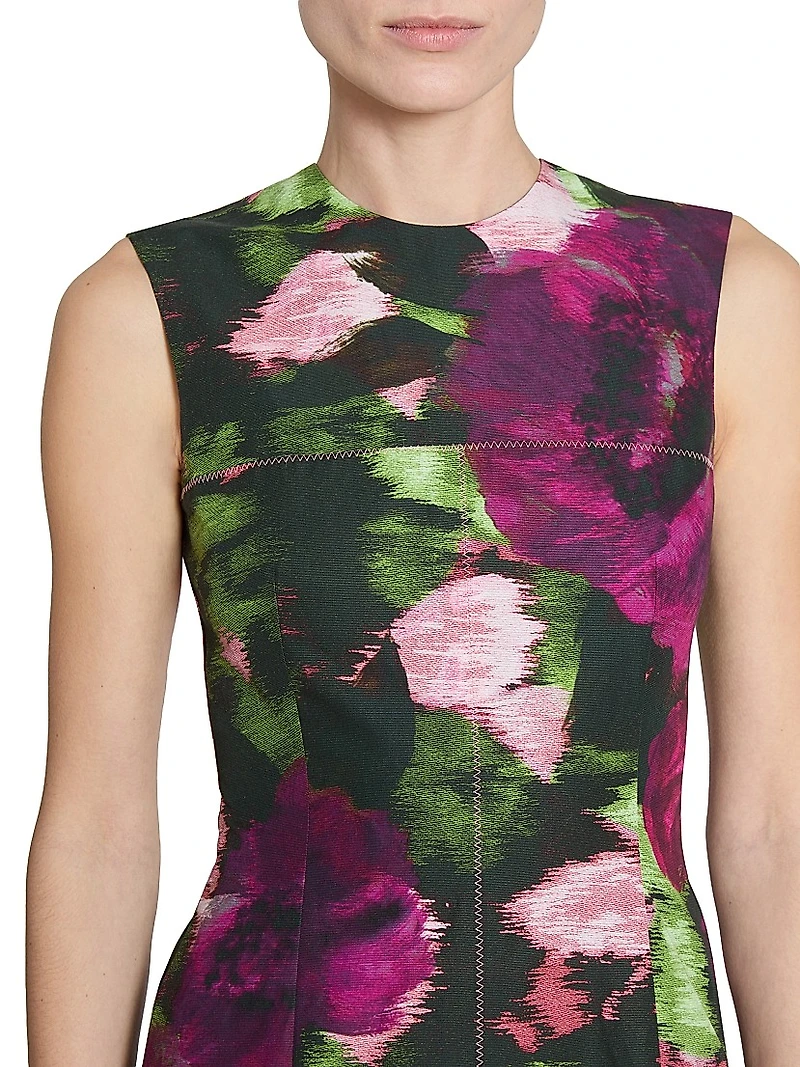 Floral Cotton Sleeveless Midi Pencil Dress