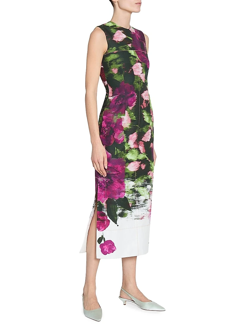 Floral Cotton Sleeveless Midi Pencil Dress
