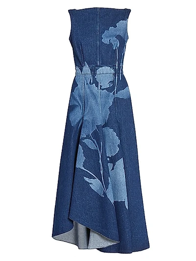 Floral Denim Fit-&-Flare Midi-Dress