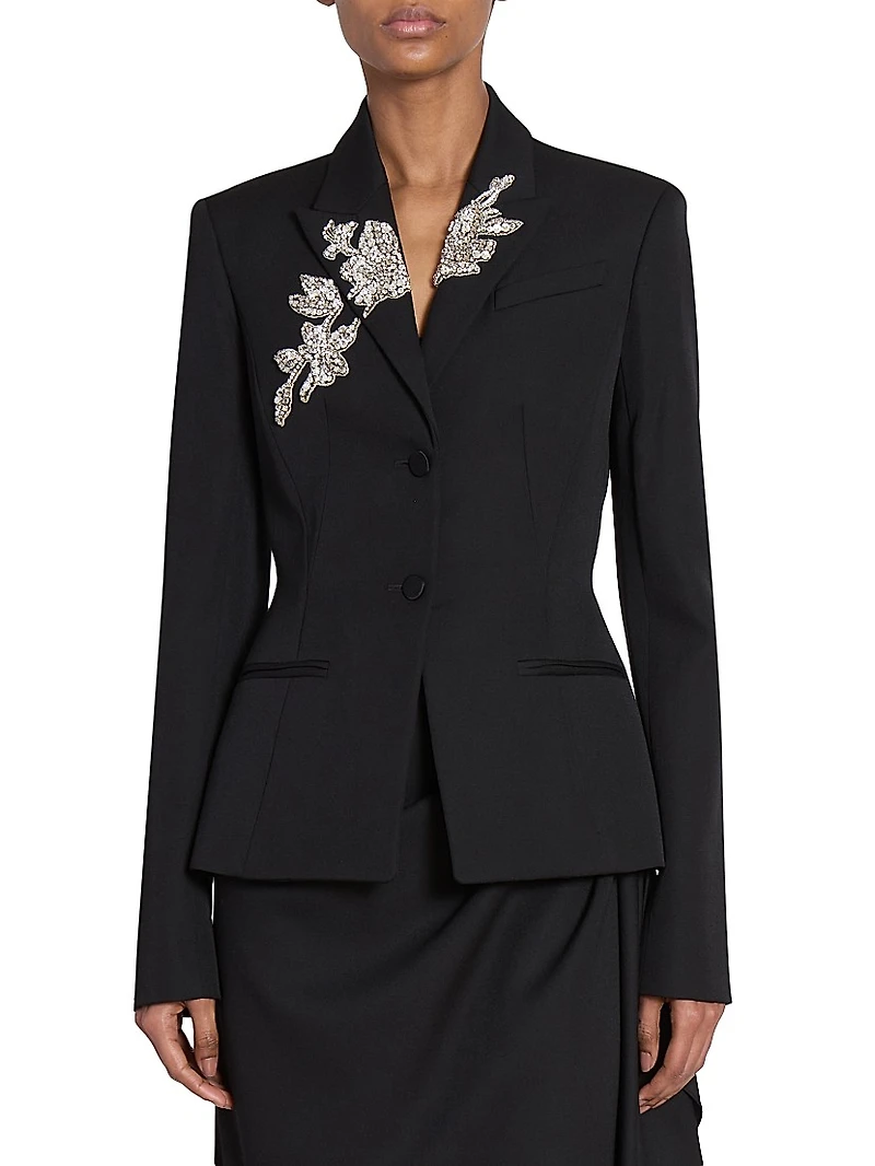 Embroidered Wool Blazer