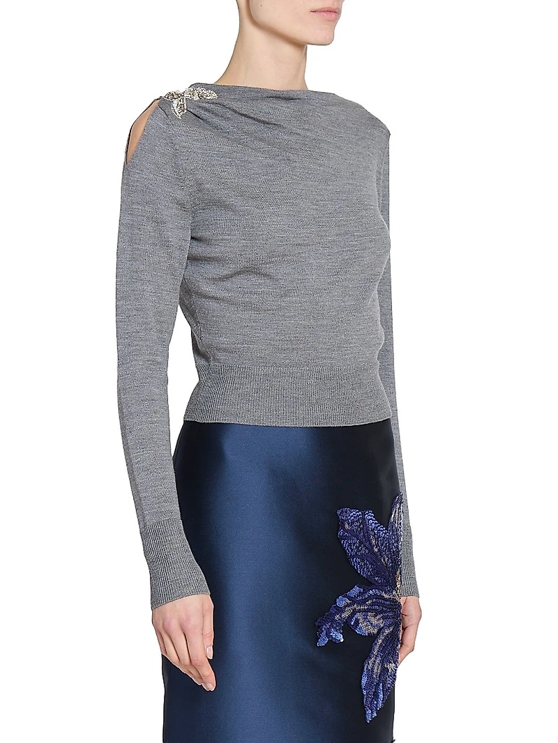 Drape Embellished Wool Top