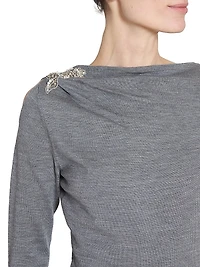 Drape Embellished Wool Top