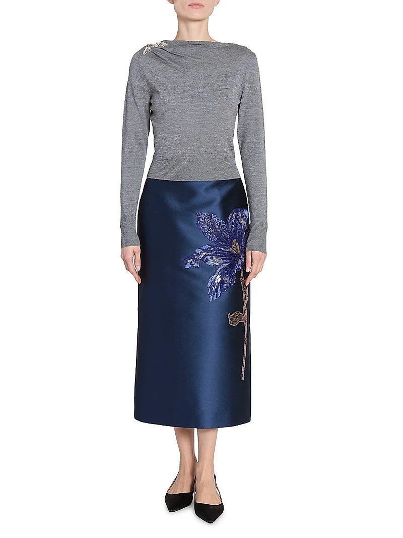 Drape Embellished Wool Top
