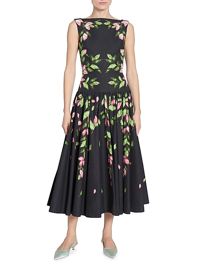 Floral Drop-Waist Midi-Dress