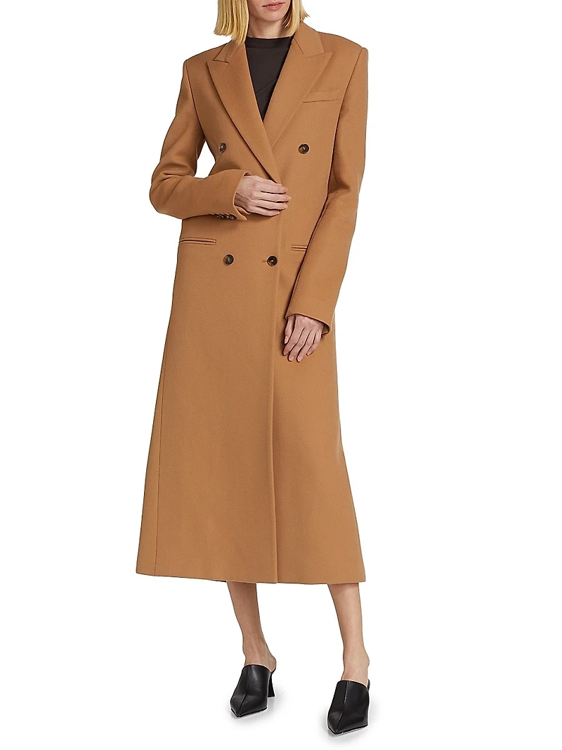 Double-Breasted Wool Long Coat
