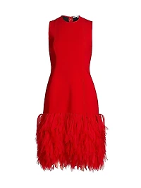 Faux Feather-Trimmed Sleeveless Midi-Dress