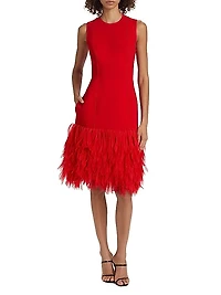 Faux Feather-Trimmed Sleeveless Midi-Dress