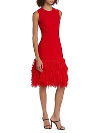 Faux Feather-Trimmed Sleeveless Midi-Dress