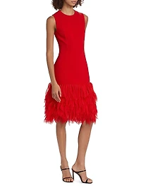 Faux Feather-Trimmed Sleeveless Midi-Dress