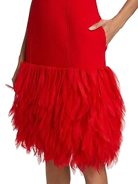 Faux Feather-Trimmed Sleeveless Midi-Dress