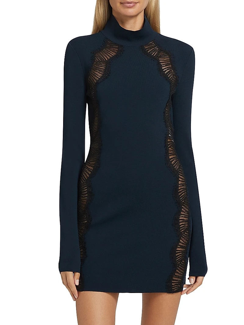 Lace-Panel Long-Sleeve Minidress