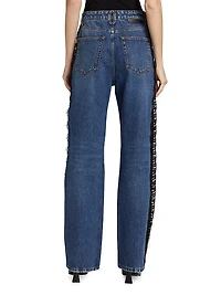 Lace-Detailed Rigid Straight Jeans