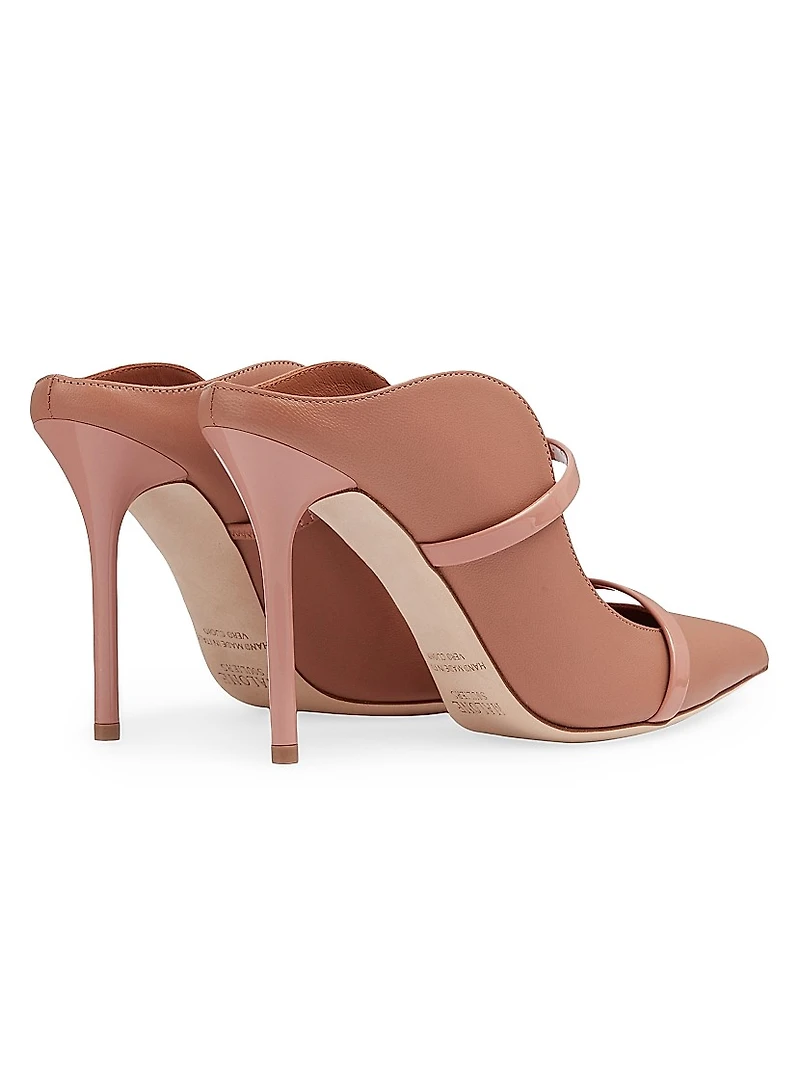 Maureen 100MM Leather Mules with Patent Straps