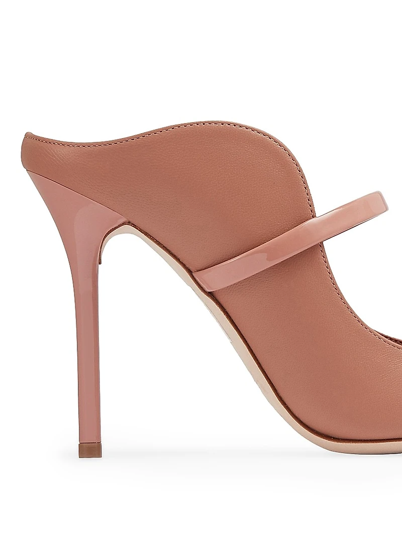 Maureen 100MM Leather Mules with Patent Straps