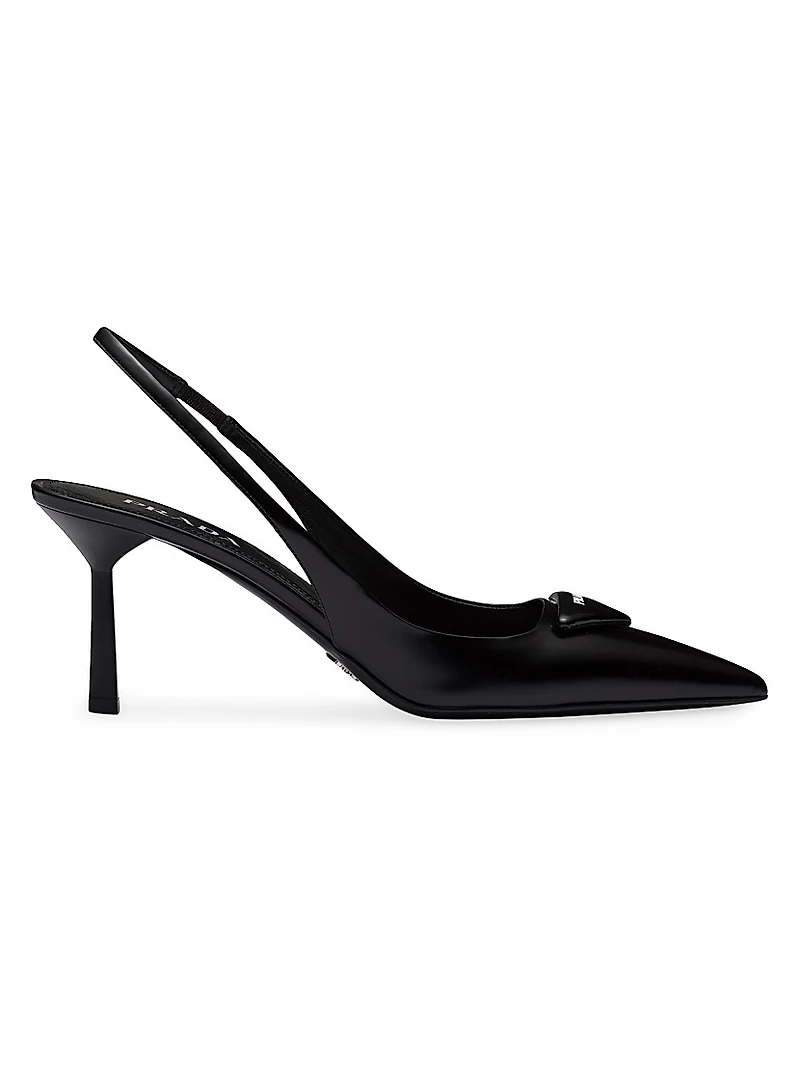 Brushed 75MM Leather Slingback Pumps