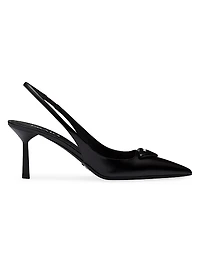 Brushed 75MM Leather Slingback Pumps