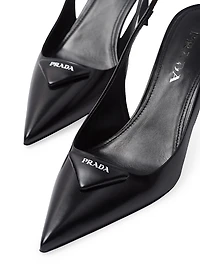 Brushed 75MM Leather Slingback Pumps