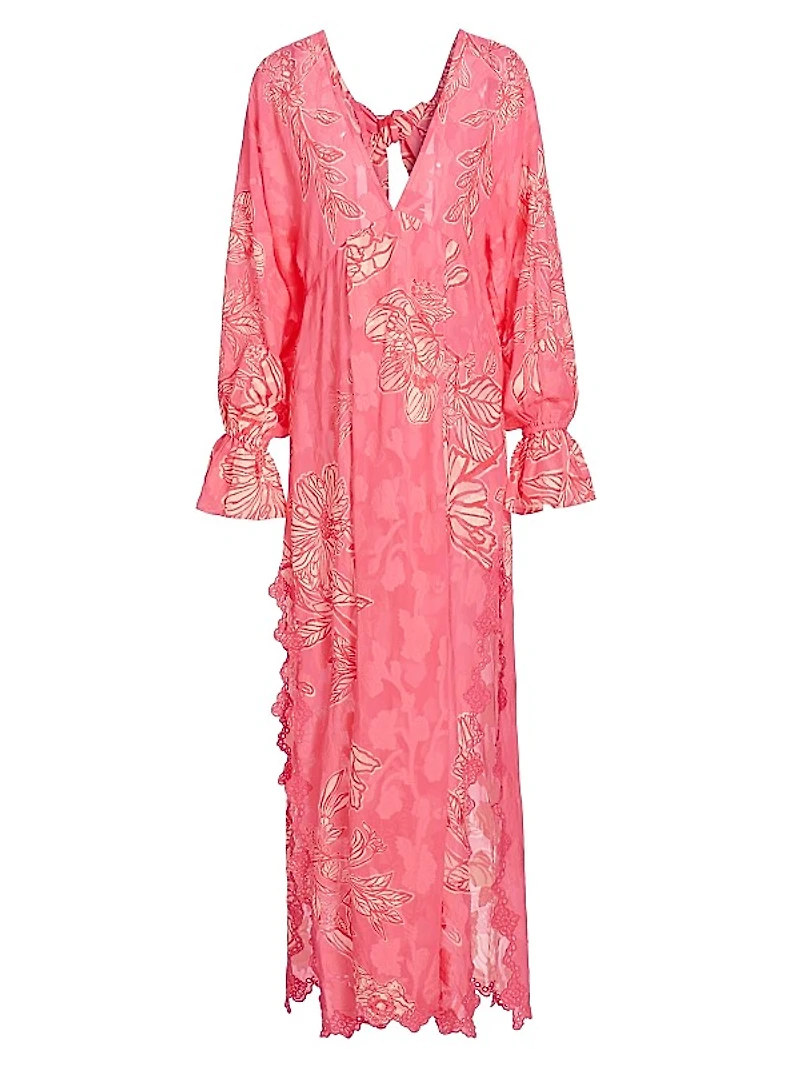 Floral Ruffle-Trim Maxi Dress