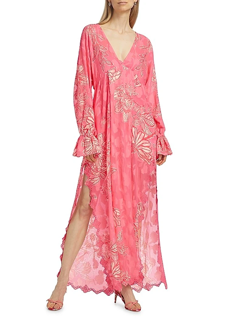 Floral Ruffle-Trim Maxi Dress