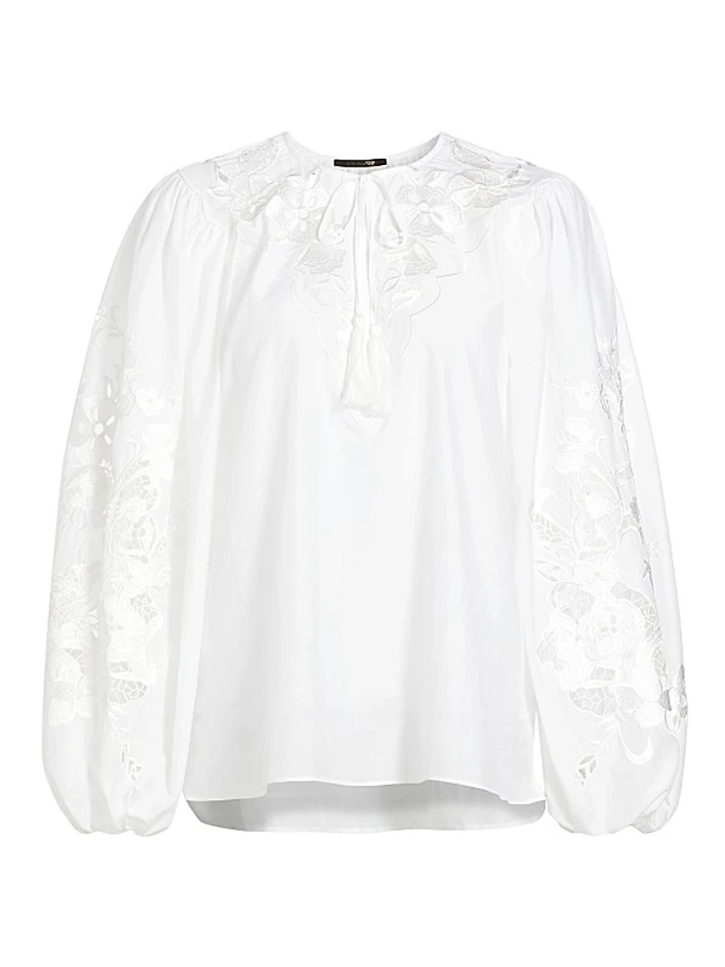 Gloria Embroidered Cotton-Silk Voile Blouse
