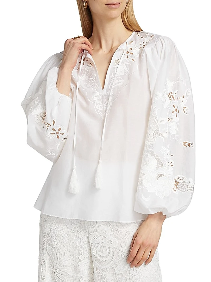 Gloria Embroidered Cotton-Silk Voile Blouse