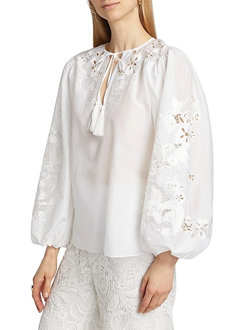 Gloria Embroidered Cotton-Silk Voile Blouse