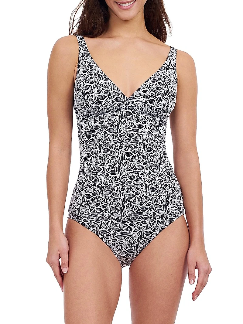 Plumeria Floral V-Neck Tankini Top
