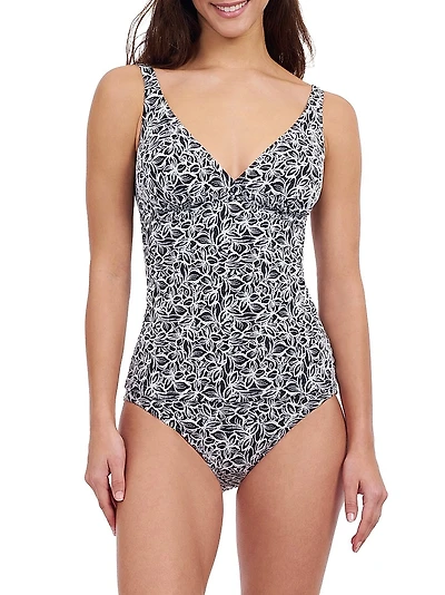 Plumeria Floral V-Neck Tankini Top