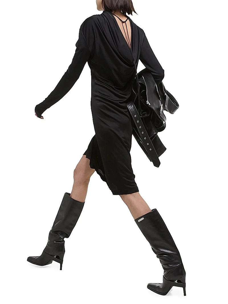Long-Sleeve Cowlneck Minidress